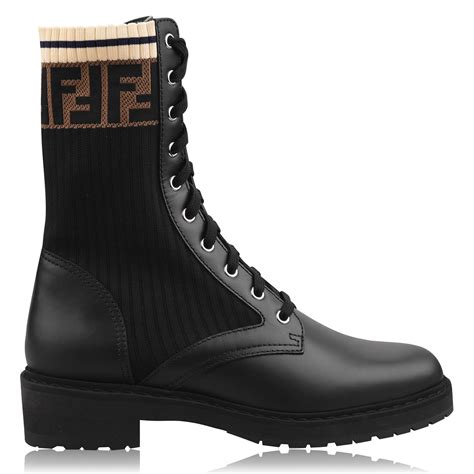 fendi logo leather lug-sole combat boots|Rockoko .